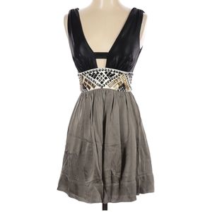 Bebe Silk Satin Jewel Studded Plunging V-neck Cocktail Party Mini Dress Cut Out